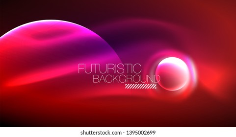 Blurred neon glowing round shapes, abstract circles and lights, vector template