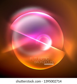 Blurred neon glowing round shapes, abstract circles and lights, vector template