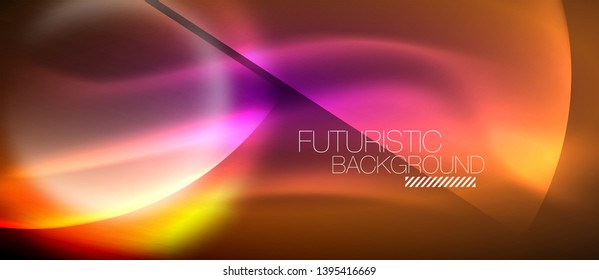 Blurred neon glowing round shapes, abstract circles and lights, vector template