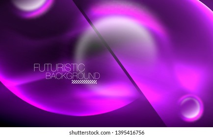 Blurred neon glowing round shapes, abstract circles and lights, vector template