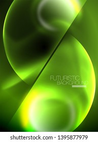 Blurred neon glowing round shapes, abstract circles and lights, vector template