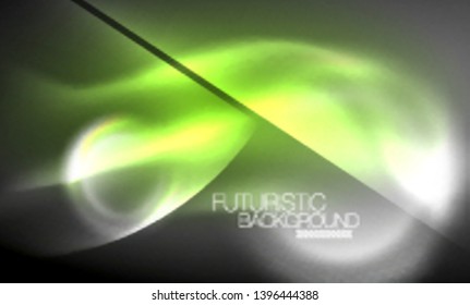 Blurred neon glowing round shapes, abstract circles and lights, vector template