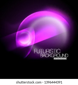 Blurred neon glowing round shapes, abstract circles and lights, vector template