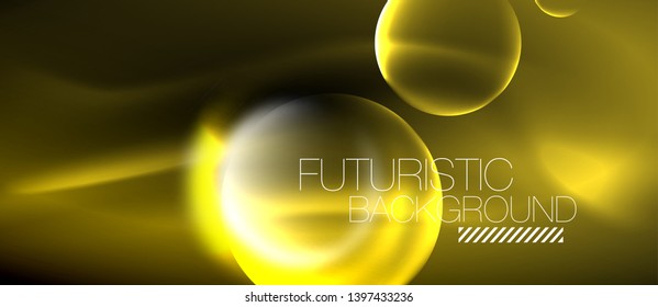 Formas redondeadas de neón borrosas, círculos y luces abstractos, plantilla vectorial