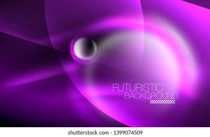 Blurred neon glowing round shapes, abstract circles and lights, vector template