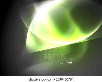 Formas redondeadas de neón borrosas, círculos y luces abstractos, plantilla vectorial