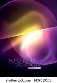 Blurred neon glowing round shapes, abstract circles and lights, vector template