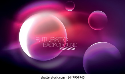 Blurred neon glowing round shapes, abstract circles and lights, vector template