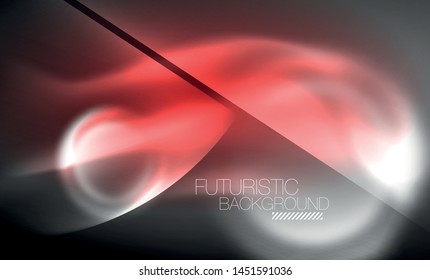 Blurred neon glowing round shapes, abstract circles and lights, vector template