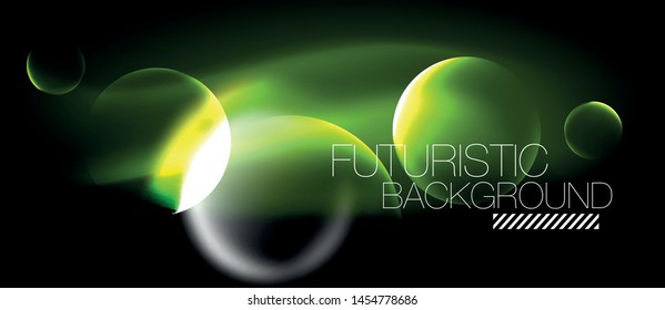 Blurred neon glowing round shapes, abstract circles and lights, vector template