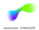 Blurred neon gradient shape on white background. Green abstract blob with soft color gradation and glowing texture. Fluid vector iridescent organic splash.
