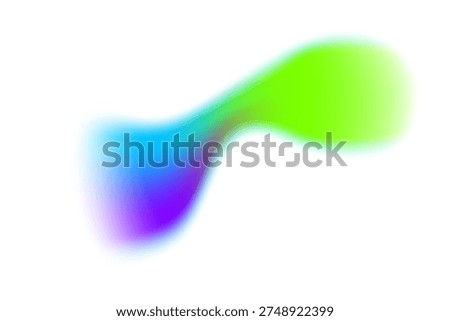 Blurred neon gradient shape on white background. Green abstract blob with soft color gradation and glowing texture. Fluid vector iridescent organic splash.