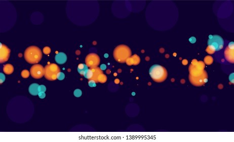 Blurred Night Lights Seamless Bokeh Background. Abstract Dark Pattern with Bright Particles. Blurred Night City Streets Background. Cosmic Shimmer Bokeh Pattern.
