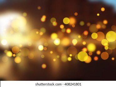 Blurred night nature street city landscape with bokeh lights effect.