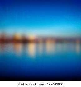 Blurred Night view of the harbor seaport. Grunge effect can be cleaned easily. EPS10 vector.