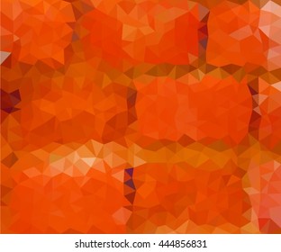 Blurred old brick wall. Orange polygonal pattern, which consist of triangles. Geometric background. Triangular design for your business.