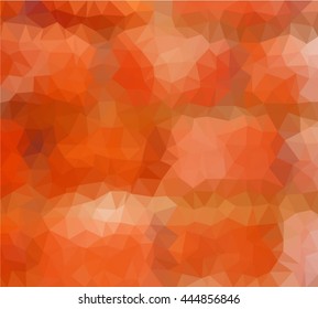 Blurred old brick wall. Orange polygonal pattern, which consist of triangles. Geometric background. Triangular design for your business.