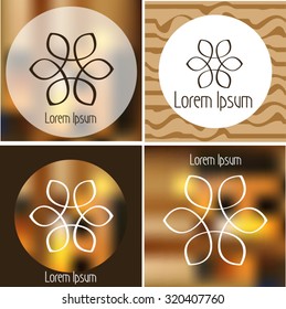 blurred orange and brown glowing vector background with stylized flower element and lettering