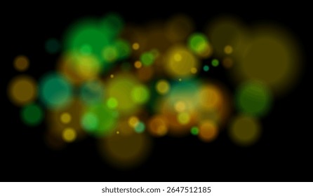 Unscharfe Teilchen mit gemischten Farbtönen, die ein weiches Bokeh-Feld bilden. Abstrakte leuchtende Kreise auf schwarzem Hintergrund für traumhafte Effekte.