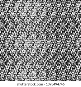Blurred pattern with oblique wavy stripes. Black and white image, composed of dots. Texture of rough wool fabric. Vector illustration.