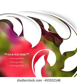 blurred photo realistic floral elements, flat silhouette foliage design marketing modern background illustration. eps10 vector