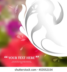 blurred photo realistic floral elements, flat silhouette foliage design marketing modern background illustration. eps10 vector