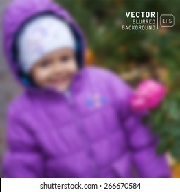 Blurred photographic vector background with a little girl in the forest. Web and mobile interface template. Travel corporate website design.