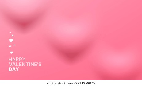 Fondo de forma de corazón rosa borroso con texto feliz del día de San Valentín y corazones minimalistas blancos, ideal para tarjeta de felicitación o Anuncio