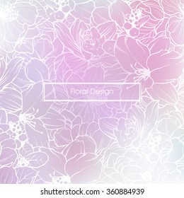 Blurred pink rose lilac serenity background with a floral design seamless line pattern and place for text . Vector nature illustration