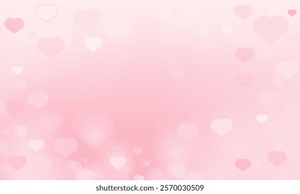 Blurred Pink Valentine day podium with Happy Valentine Day love holiday greeting with pink glossy hearts hanging or background design.