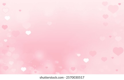 Blurred Pink Valentine day podium with Happy Valentine Day love holiday greeting with pink glossy hearts hanging or background design.