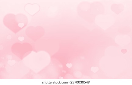 Blurred Pink Valentine day podium with Happy Valentine Day love holiday greeting with pink glossy hearts hanging or background design.
