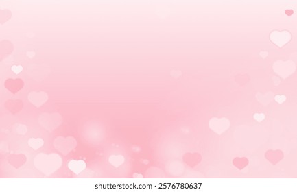 Blurred Pink Valentine day podium with Happy Valentine Day love holiday greeting with pink glossy hearts hanging or background design.