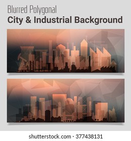 Blurred Polygonal Header Slider Web design Kit with City Skyline