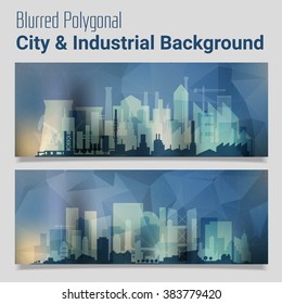 Blurred Polygonal Header Slider Webdesign Kit with City Skyline