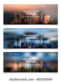 Blurred Polygonal Header Slider Webdesign Kit with City Skyline