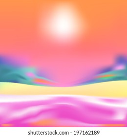 Blurred Psychedelic Tropical Beach Background Vector Illustration