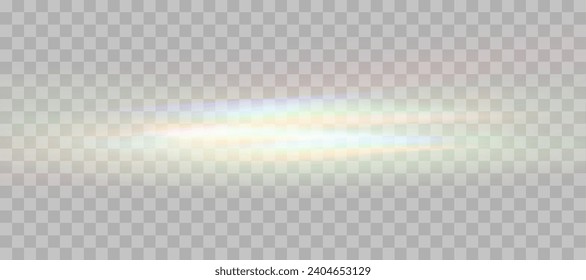 Efecto superpuesto de refracción borrosa del arcoiris. Efecto de prisma de lente luminoso sobre fondo transparente. Reflexión holográfica, superposición de la sombra de la llama de cristal. Ilustración abstracta vectorial.  