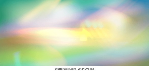 Blurred rainbow refraction overlay effect. Light lens prism effect on bright background. Holographic reflection, crystal flare leak shadow overlay. Vector abstract illustration.  