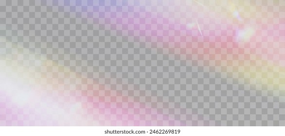 Überlagerungseffekt der unscharfen Regenbogen-Refraktion. Lichtlinsenprismeneffekt auf transparentem Hintergrund. Holografische Reflexion, Kristallflare-Leckschatten-Überlagerung. abstrakte Vektorgrafik