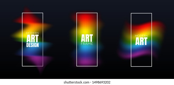 Blurred rainbow. Vector frame for text. Modern Art graphics. Dynamic frame stylish geometric black background. Element for design business cards, invitations, gift cards, flyers and brochures