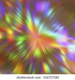 Blurred rays. Defocused iridescent hologram background. Spotted surface. Abstract colorful composition, vector EPS10. Not trace image, include mesh gradient only