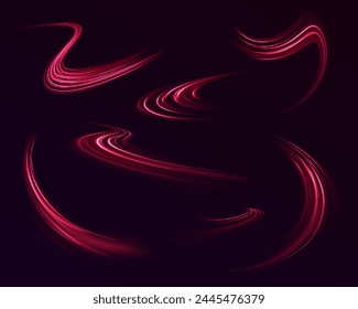 Blurred red neon light line design modern abstract vector illustration. Car light trails over black background. Technology futuristic dynamic motion.	
