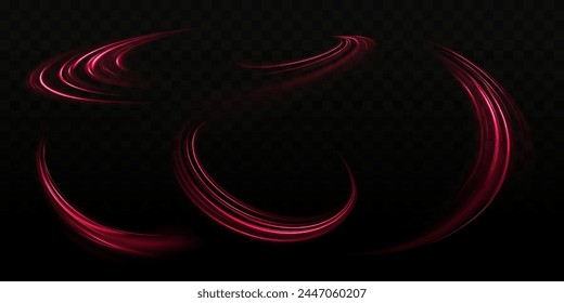 Unscharfe rote Neonlichtlinie Design moderne abstrakte Vektorillustration. Auto-Licht-Spuren über schwarzen Hintergrund. Technologie futuristische dynamische Bewegung.	
