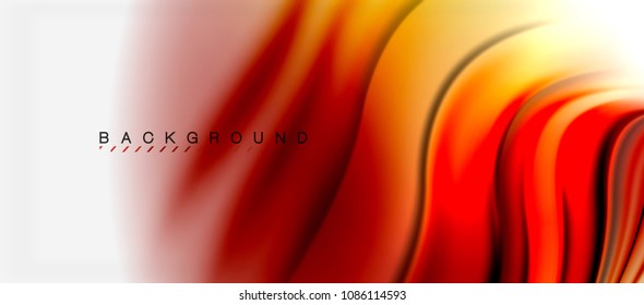 Blurred red and orange fluid colors background, abstract waves lines, mixing colours with light effects on light backdrop. Vector artistic illustration for presentation, app wallpaper, banner or