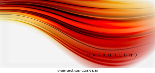 Fondo de color rojo y naranja, líneas de ondas abstractas, mezcla de colores con efectos de luz sobre el fondo de la luz. Ilustración artística vectorial para presentación, fondo de pantalla de aplicación, banner o