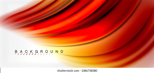 Blurred red and orange fluid colors background, abstract waves lines, mixing colours with light effects on light backdrop. Vector artistic illustration for presentation, app wallpaper, banner or