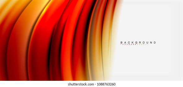 Blurred red and orange fluid colors background, abstract waves lines, mixing colours with light effects on light backdrop. Vector artistic illustration for presentation, app wallpaper, banner or