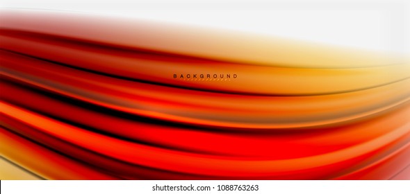 Fondo de color rojo y naranja, líneas de ondas abstractas, mezcla de colores con efectos de luz sobre el fondo de la luz. Ilustración artística vectorial para presentación, fondo de pantalla de aplicación, banner o