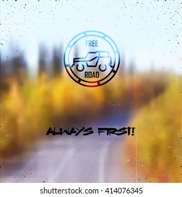 blurred road background and stylized vehicle sign